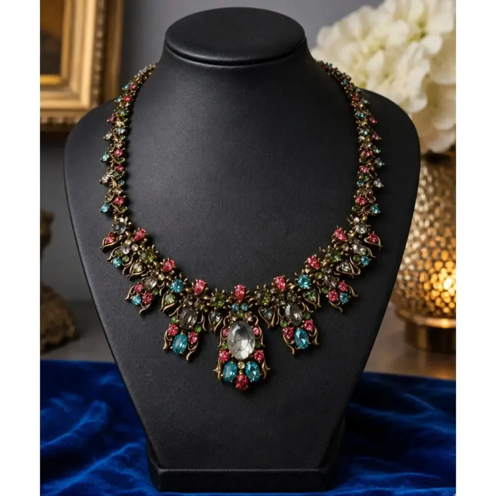 vintage 1950s Hollycraft pastel rhinestone statement necklace
